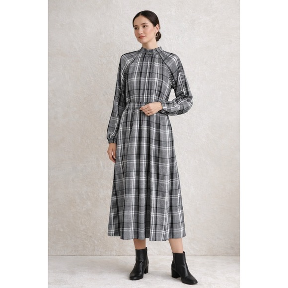 Target Dresses & Skirts - Plaid Smocked Midi Dress Black White Cottagecore Modest Long Sleeve Size M NWT‎